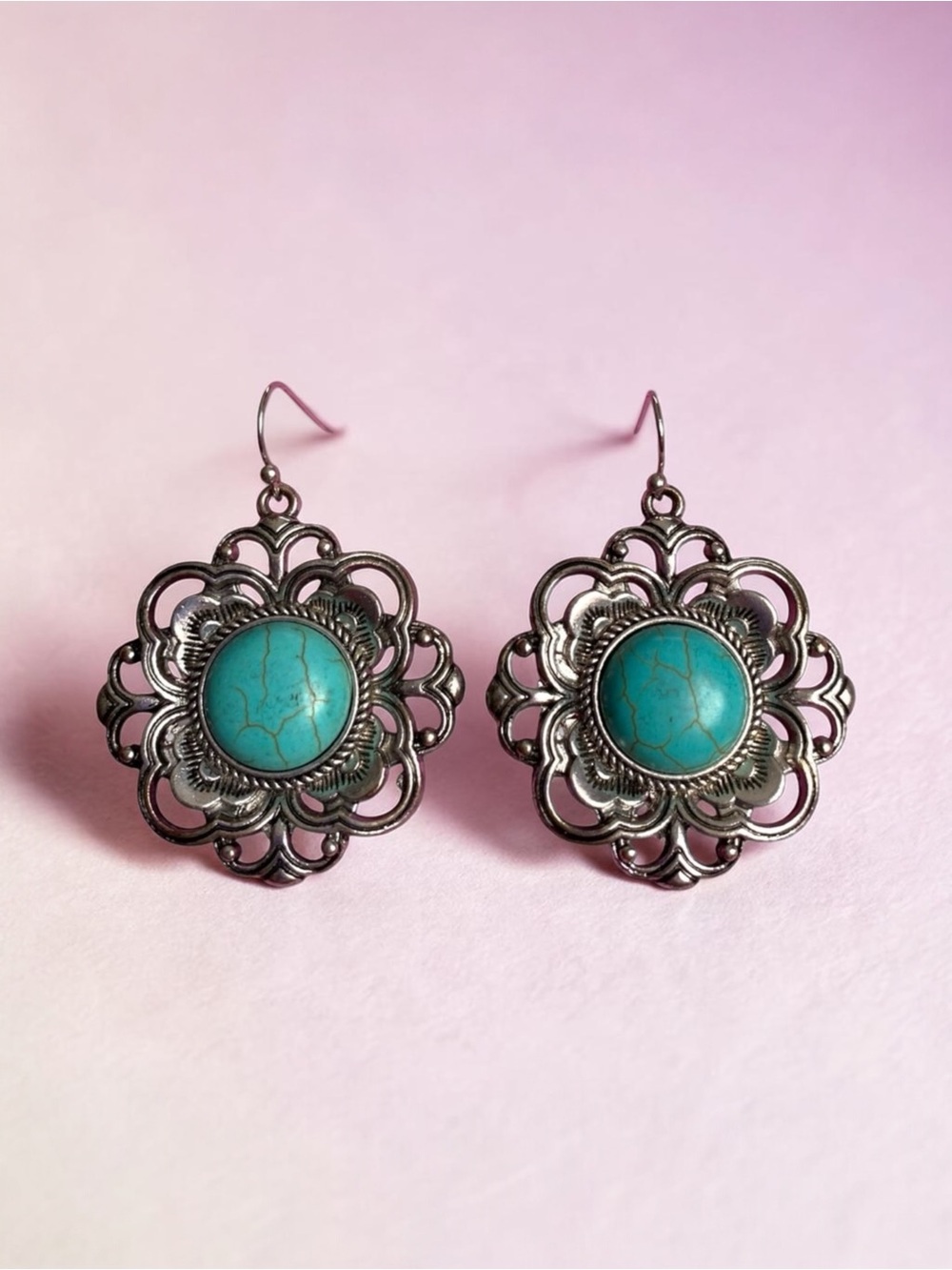 Silver and Turquoise Floral Earrings